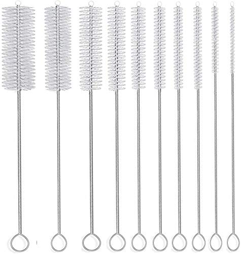 10" Extra Long Tube Brush Set - Small 5 Pack - White | Flexible nylon straw brushes for bottles, cleaning straws, pipe cleaners, glass, keyboard, detailing and deep cleaning - color: White, size: Small 5 Pack (2mm 3mm 4mm 5mm 6mm)
