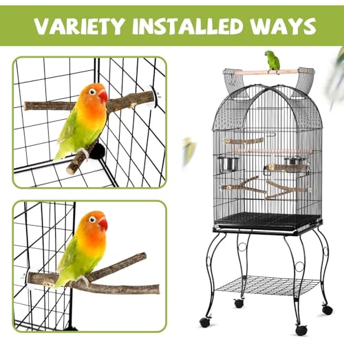 5 Pcs Natural Wood Bird Perch Stand Set for Bird Cages | Ideal for Small/Medium Birds (Budgies, Conures) | Bark Textures for Foot Health | Tool-Free Wing-Nut | Safe Chewing - size: Essential Perch Bundle - 5PCS