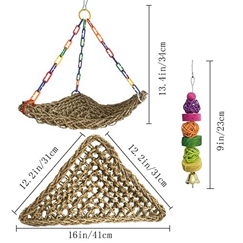Large Seagrass Mat for Birds,16"x12.2"x13.4" Triangle Cockatiel Seagrass Hammock Natural Woven Sea Grass Mats for Birds,Parrot Foraging Grass Swing Toys for Medium Parakeets Lovebirds Cockatoos - size: 【Hammock：12.20x12.0x16.14 IN】
