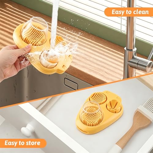 3 in 1 Boiled Egg Slicer, 3 Slice Modes Chopper Cutter with Brush, Manual Egg Slicer Steel Wire Dicer for Hard Boiled Eggs, Kitchen Gadget for Soft Fruit Butter, Labor Saving (Yellow) - color: Yellow
