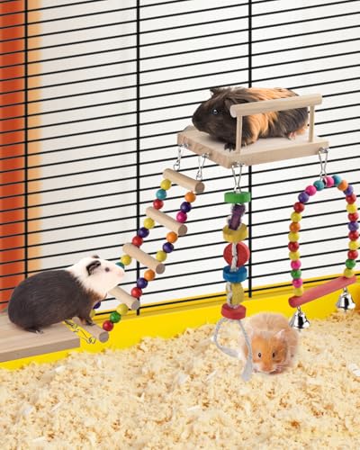 DBNESS 5in1 Bird Parakeet Toys, Detachable Birdie Perches Platform Swing with Climbing Ladder, Parrot Cage Stand Accessories, Wooden Playing Gyms for Conure Cockatiel Lovebird Finch Budgerigar Pigeon