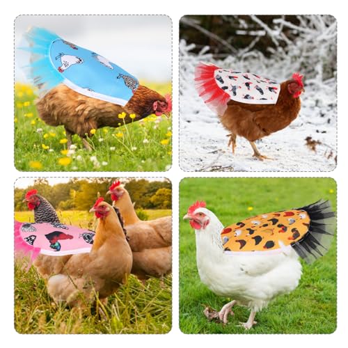 NQEUEPN 5pcs Chicken Saddle for Hens, 5 Styles Waterproof Colorful Chicken Saddle with Lace Trim Funny Poultry Back Feather Protection Supplies for Small Medium Hens