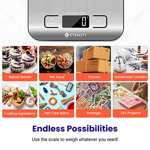 Etekcity Food Kitchen Scale, Digital Grams and Ounces, 11lb | Tare function, ideal for baking, weight loss, keto, meal prep, packages, liquids and jewelry, 304 Stainless Steel - color: Stainless Steel