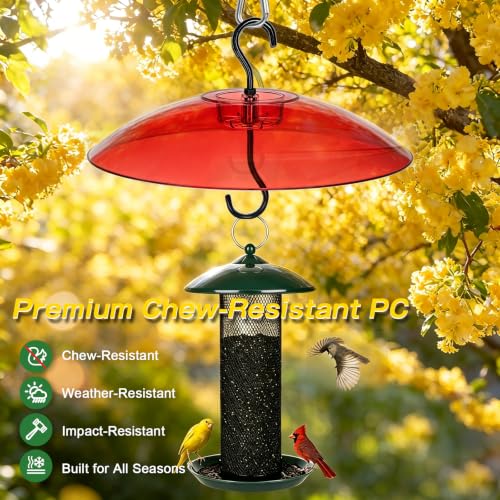 Gtongoko Bird Feeder Cover Dome 12" Red Bird Feeder Rain Guard 1 Pack | Bird Feeder Cover for Rain Red PC Dome Built-in Ant Moat Chew-Resistant Keeps Seed Dry Fits Hanging Bird Feeders - color: Red