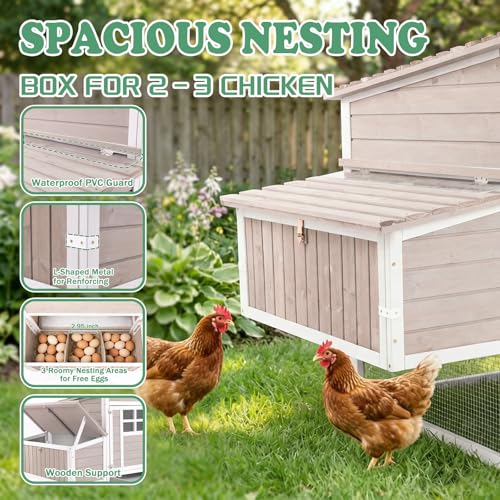 PetsCosset 39.13" L Chicken Coop for Outdoor,2-Story Poultry Cage with Nesting Box,Fir Wood Hen House with Pull-Out Tray for 1-3 Chicken,Slanted Wooden Roof,Suitable for Backyard,Park,Garden,Grey - size: 39.13" L - Grey