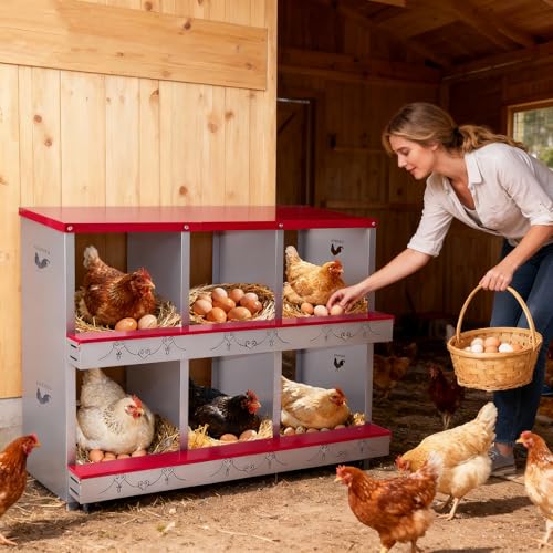 Chicken Nesting Boxes Metal Rollout Egg Collection 6 Compartment Red - color: Red, size: 6 HOLE