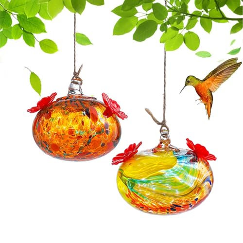 Set of 2 Hummingbird Feeders for Outdoors with 2 Flower Feeding Ports - color: Color-2