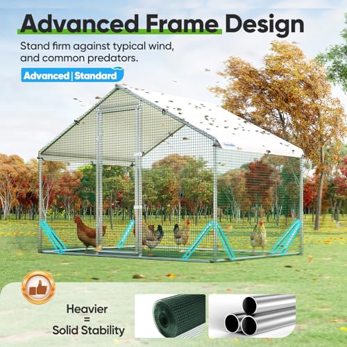 Quictent Large Metal Chicken Coop Run for 10+ Poultry w/Side Hardware Cloth | Waterproof Cover, Advanced Series Outdoor Walk-in Cage Hen Duck Rabbit Dog Pen Yard Farm House, 6.6x9x6.6FT - color: White, size: 78.0"L x 107.3"W x 78.0"H