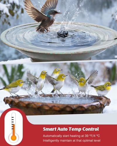 Pawfly 50 W Bird Bath Heater for Outdoors, Birdbath Heater with Thermostat | IPX8 Waterproof Submersible Bird Bath Deicer, Chicken Water Heater, Winter Water Heater for Livestock Wildlife