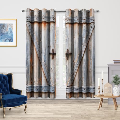 Wood Barn Door Blackout Curtains 2 Panel Set, 42"x54" | Rustic Farmhouse Wooden Door Retro Color Oak Board Decor For Home Bedroom Living Room Grommet Window Drapes - color: Wood2, size: 42"W x 54"L (Pack of 2)