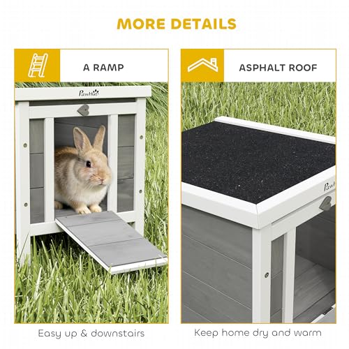PawHut Small Wooden Rabbit Hutch Bunny Cage Guinea Pig Cage Duck House Dog House with Openable & Waterproof Roof, for Rabbits, Chickens, Ducks, Gray | Bunny Cage, Guinea Pig Cage, Duck House, Dog House, for Rabbits Chickens Ducks - color: Grey