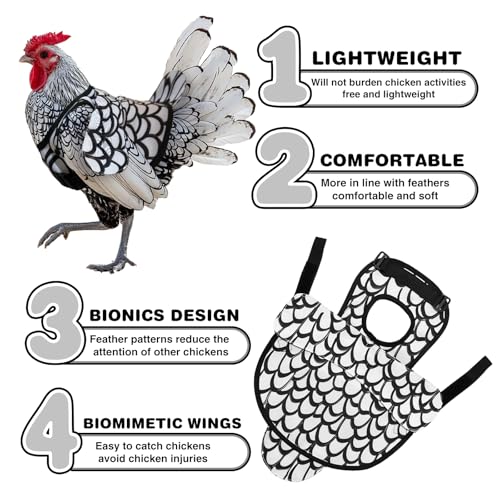 Hen Apron Chicken Saddle for Hens, Extended Shoulder Protection, Adjustable Straps, Anti Pecking & Rooster Mating Protection, Durable Feather Back Protector for Laying Hens (White) - color: White