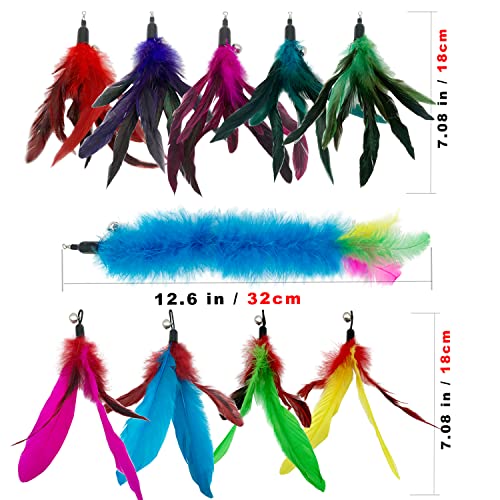 CATENESS Cat Feather Toys Refills, 10 Pieces Cat Wand Replacement Feathers Toy for Indoor Cats