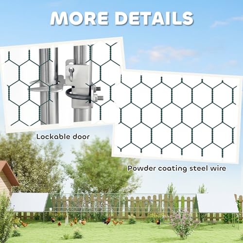 PawHut Large Chicken Coop w/ 420D Waterproof Anti-UV Cover 39' x 10' x 6.4' | Metal Chicken Run, Spire Shaped Walk In Fence Cage Hen House, Outdoor Yard Farm Use, 1" Tube Diameter - size: 472.4"L x 118.1"W x 76.8"H