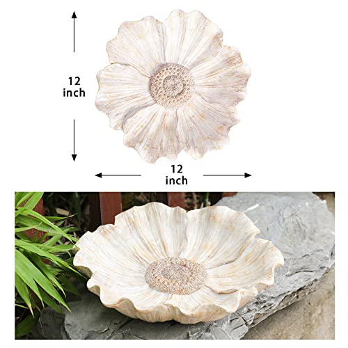 Bird Bath for Outdoors, Resin Garden Flower Birdbath Bowl Yard Decor | Antique Ground Bird Baths Birdfeeder for Outside, Flower Tabletop Bird Water Bowl - color: Light Orange