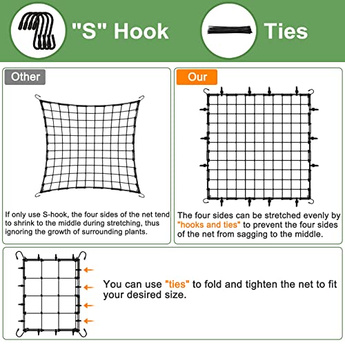 BSTPCOO 2 Pack 4x4 Trellis Netting for 4x4/8x4 Grow Tent, Elastic Scrog Net | Heavy Duty Plant Net with Hooks, Flexible Trellis Net Support for Hydroponics, Outdoor Climbing Plant - size: 3.5" Mesh-4 X 4 FT-2P