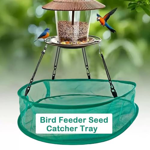 Seed Catcher for Bird Feeders, 20'' Bird Feeders for Outdoors Hanging, Birds Feeder Seed Catcher Tray with Adjustable Hanging Hoop for Outdoor Garden Accessories (Grey)