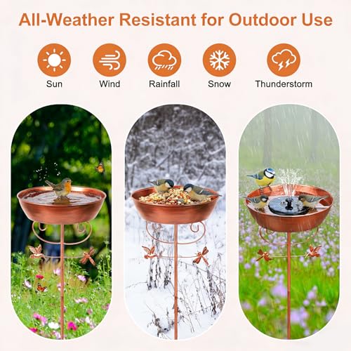 Metal Bird Bath for Outside Solar Powered Bird Bath Fountain, Freestanding Birdbath Feeder Bowl for Outdoor Garden Patio Yard Lawn Decor, Bronze, 41 in
