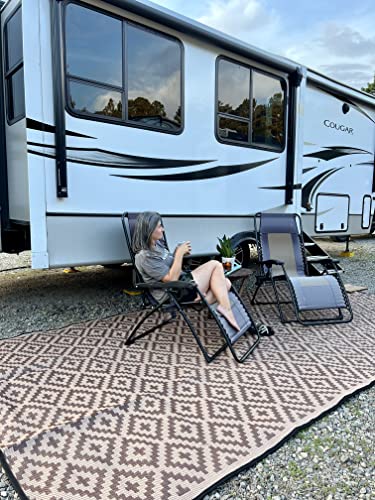 Premium RV Patio Mat Size 8' x 16' Made from Recycled Plastic for Camping - Thick 5 mm Heavy Duty, Waterproof, Reversible Rugs Recycled Polypropylene (8' x 16', Brown Diamond) - color: Brown Diamond, style: 8' x 16'