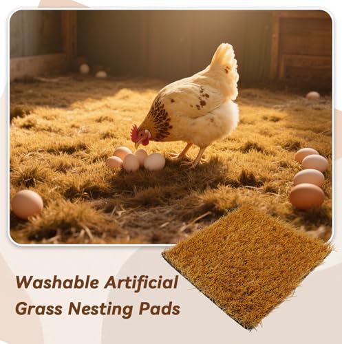 6 Pcs Washable Chicken Nesting Pads,Chickens Nesting Box Pads Chickens Nesting Pads Artificial Grass Rug Reusable Hens Nest Boxes Pad Chicken Coop Bedding for Laying Eggs (12 x 12 x 0.78 Inches) - color: 【Yellow】