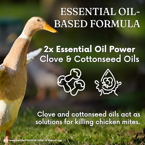 Poultry Chicken & Coop Spray 32 oz | Kills Mites, Fleas, Lice & Ticks | Clove & Cottonseed Essential Oils | Use on Chicks* & Laying Hens | No Egg Withdrawal | Made in USA