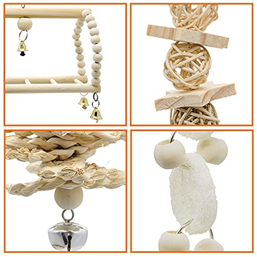 7 Packs Bird Parrot Swing Chewing Toys-Hanging Bell Bird Cage Playing Toys | Hanging Rope and Clip Design, Suitable for Small Parakeets, Cockatiels, Conures, Finches,Budgie,Macaws, Parrots, Love Birds