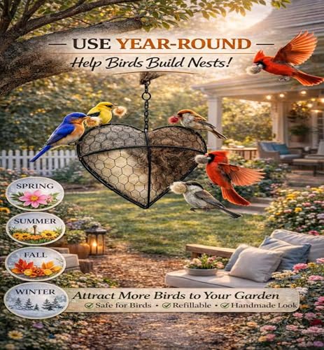 Handmade Alpaca Fiber Bird Nesting Heart,Hummingbird Houses Art Bird nest Box &Wild Birds nest Material Holder Outdoor Garden,Gift for Bird Lovers(1PCS) - color: Undyed Natural