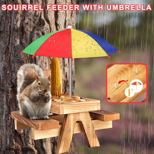 Gnodary Squirrel Feeder with Umbrella, Squirrel Feeders for Outside, Squirrel Picnic Table Feeder - Chipmunk Feeder Hold Corn, Corn Cob, Peanuts (Multiple Color 1) - color: Multi Color 1