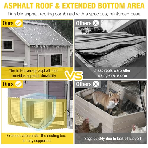 Aivituvin Extra Large Chicken Coop with Run for 6-10 Chickens | Outdoor Reinforced Wooden Hen House with 6 Nesting Boxes, Easy Clean Pull-Out Tray, Waterproof Asphalt Roof - Grey, 118"L - size: 118.0"L x 56.7"W x 49.5"H