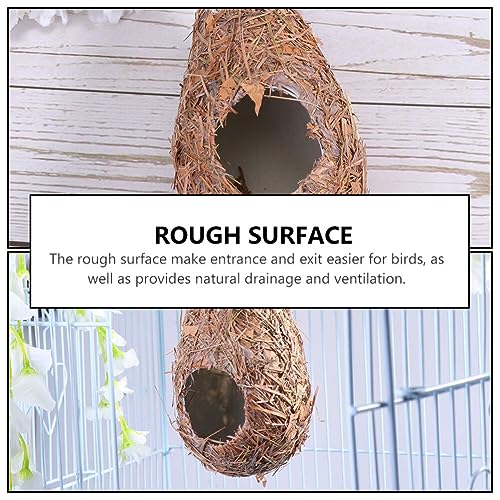 POPETPOP 4 Pcs Artificial Bird Nest Hanging Straw Bird House Grass-Woven Nest for Patio Garden Indoor Outdoor Decoration 9.05 X 2.75 X 3.14 in for Lovers