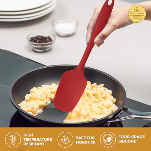 Mrs. Anderson’s Baking Silicone Spoon-Shaped Spatula, Flexible And Nonstick, One-Piece Design, Red, For Mixing, Folding, Scraping, Baking, And Cooking - color: Red, size: 11-Inch, Spoon-Shaped