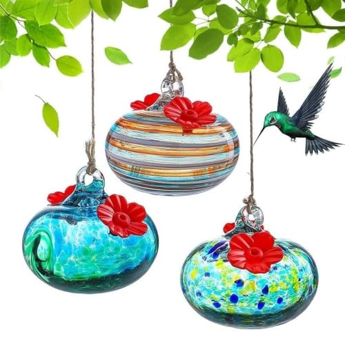 3PCS Glass Hummingbird Feeders for Outdoors with 2 Flower Feeding Ports | Lead-free, Bee-resistant Fower Feeding Ports, Dual-use Garden Decorative Feeder - color: Color-B