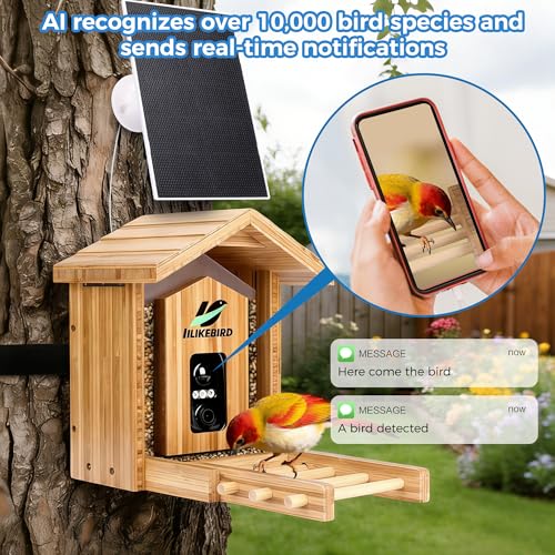 Bamboo Smart Bird Feeder 4K Camera AI ID Solar IP65 1.5L(L)
