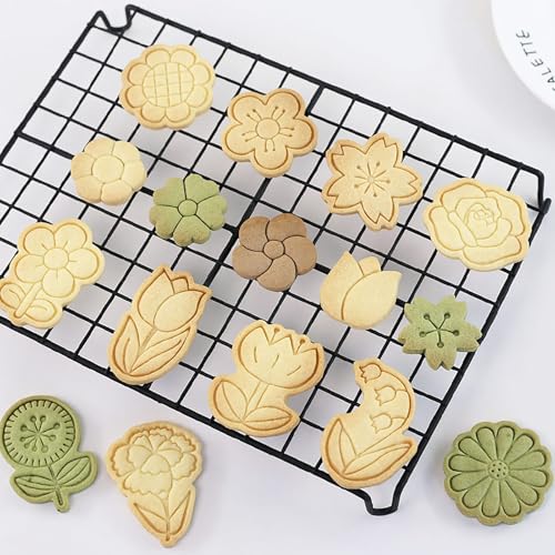 Flower Cookie Cutters 8Pcs Rose Tulip Lotus Biscuit Molds for Floral Baking | 3D Embossing Rose Cherry Blossom Daisy Molds for Wedding, Spring Party Homemade Pastries - color: Flowers