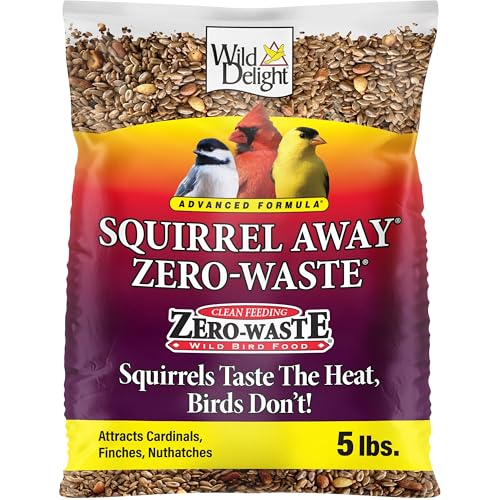 Wild Delight Advanced Formula Squirrel Away Zero Waste Wild Bird Food 5 lb | No fillers, premium ingredients, real chili peppers, zero-waste formula, wild bird feed for songbirds, deters squirrels - size: 5 Pound (Pack of 1), style: Squirrel Away 5lb