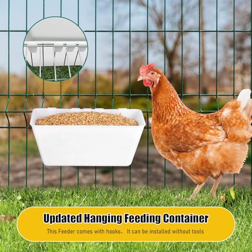 2 Pack Chicken Feeder Waterer 2.5 Quart Hanging Poultry Feeders Trough | Versatile Chicken Feeding Container with Hooks for Duck Goose Rabbit Duck Feeder Poultry and Livestock Water Trough（White） - color: White
