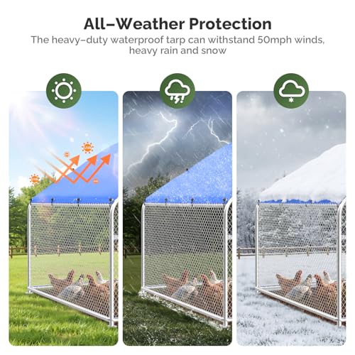 Sino Luban Large Metal Chicken Coop Run for 10 Chickens/Ducks, Chicken Runs for Yard with Waterproof Cover, Chicken Enclosure Chicken Pen Outdoor, Walk-in Poultry Cage (Upgrade Wall Support Brace)