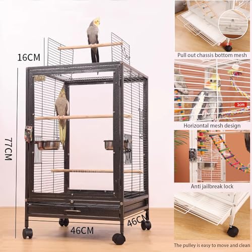 xixi-home Portable Clear Parrot Cage,Bird Travel Cage Ornamental Cage -with Food Box,Standing Pole and Drinker,Large Bird cage Flying Birdcage for Outdoors (Type B - Black) - color: Black - B