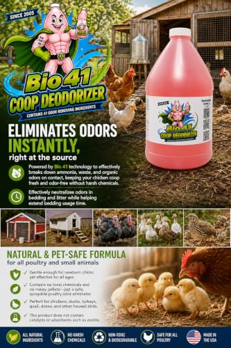 Chicken Coop Deodorizer - All Natural Ingredients for Ammonia Control and Odor Eliminator for Poultry - Works in Coops,Brooders,Nesting Boxes, Waste Areas, Roosting Areas, Bedding - One Gallon