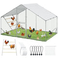 Acepic 10x6.5x6.5ft Metal Chicken Coop with Roosting Perches & Door Lock | Walk-in Poultry Cage with Waterproof & UV Resistant PE Top, Predator-Proof Hen Run for Yard, Farm, Chicken, Duck, Rabbit - size: 118.1"L x 78.7"W x 78.7"H