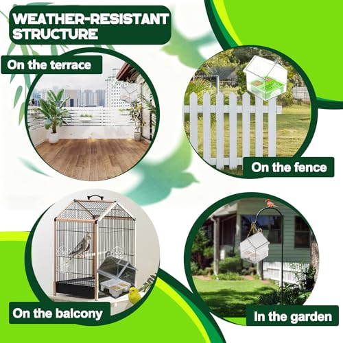 Pull-Out External Parrot Feeder, No Mess Bird Feeder, Decorative Transparent Bird Bath Tub with Two Food Slots, Easy to Fill Hold and Clean, Suitable for Parrot & Finch