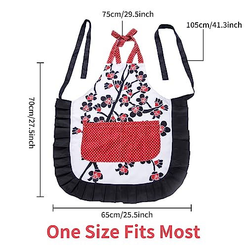 Lovely Flower Pattern Retro Aprons With Large Pockets for Women Girls Cooking Kitchen Bakery Mother's Gift - color: Plum Bloom