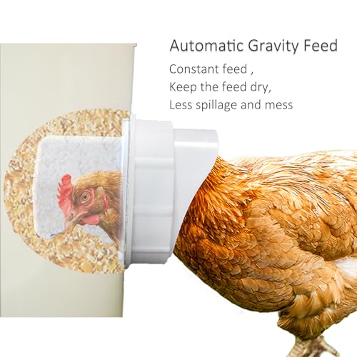 DIY Chicken Feeder Rain Proof Poultry Feeder Port Gravity Feed Kit for Buckets, Barrels, Troughs (4 Port with holesaw) - size: 4 port with holesaw