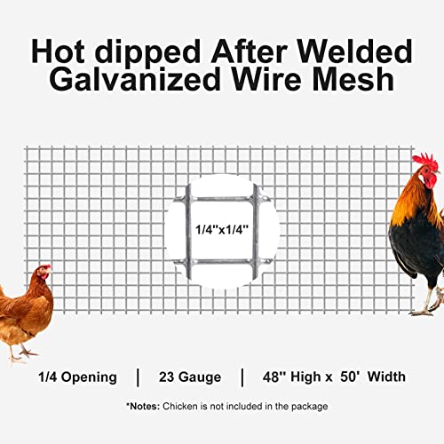 Hardware Cloth 1/4 inch 48 x 50 ft Wire Fencing: Galvanized Welded Garden Fence Roll Square Mesh 23 Gauge Chicken Rabbit Snake Cage Heavy Duty Welding Fencing - size: 1/4inch 48''x50'