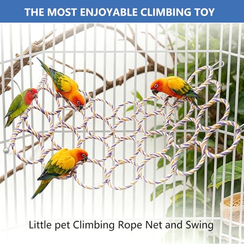 2 Pack Swing Hanging Toys,Bird Climbing Rope Net Ladders Small Medium Pet Activity Toy Suitable for Parakeet,Cockatiel,Cockatoo,Hamster,Rat,Ferret(Random Color) - color: Gold