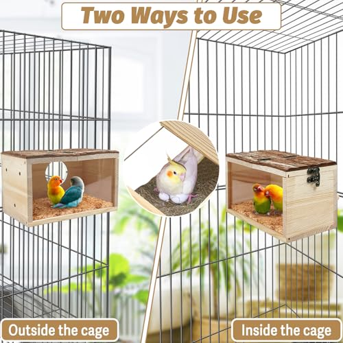 Tfwadmx Parakeet Nesting Box - Wooden Parrot Nest for Cockatiel, Lovebirds, Budgie, Conure - Acrylic Transparent Bird House With Perch for Breeding - style: Style 1