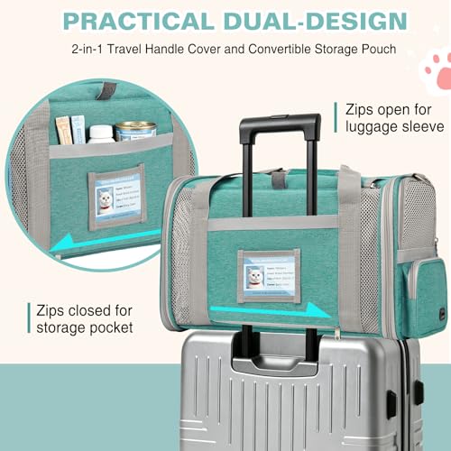 Cat Carrier Airline Approved Privacy Portable Top Load Pet Travel Bag | Soft Sided Pet Carriers for Small Cats Dogs Puppy up to 16 Lbs,Collapsible,Zipper Lock,Luggage Sleeve,2 Storage,Washable - color: Lake Green