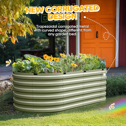 King Bird Raised Garden Bed Quick-Setup 74x36x23 in | Galvanized Planter Box Outdoor for Gardening, Vegetables, Flowers, Olive Green - color: Olive Green, size: 74X36X24 in