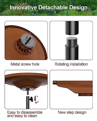 Bird Baths for Outdoors Heavy Duty, 38.5 in Detachable Birdbaths for The Garden Clearance, Bird Bath Bowl Spa & Birdfeeder with Metal Stake Stand for Outdoors Garden, Circle Style (Brown) - color: Brown