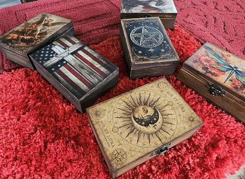 RK Collections Wooden Jewelry Boxes | Trinket Boxes (Tarot Box) Vintage Wooden Prayer Box for Religious Gift. Trinket case Holder (6.5 x 4.25 x 2.25 inches) - style: Tarot Box